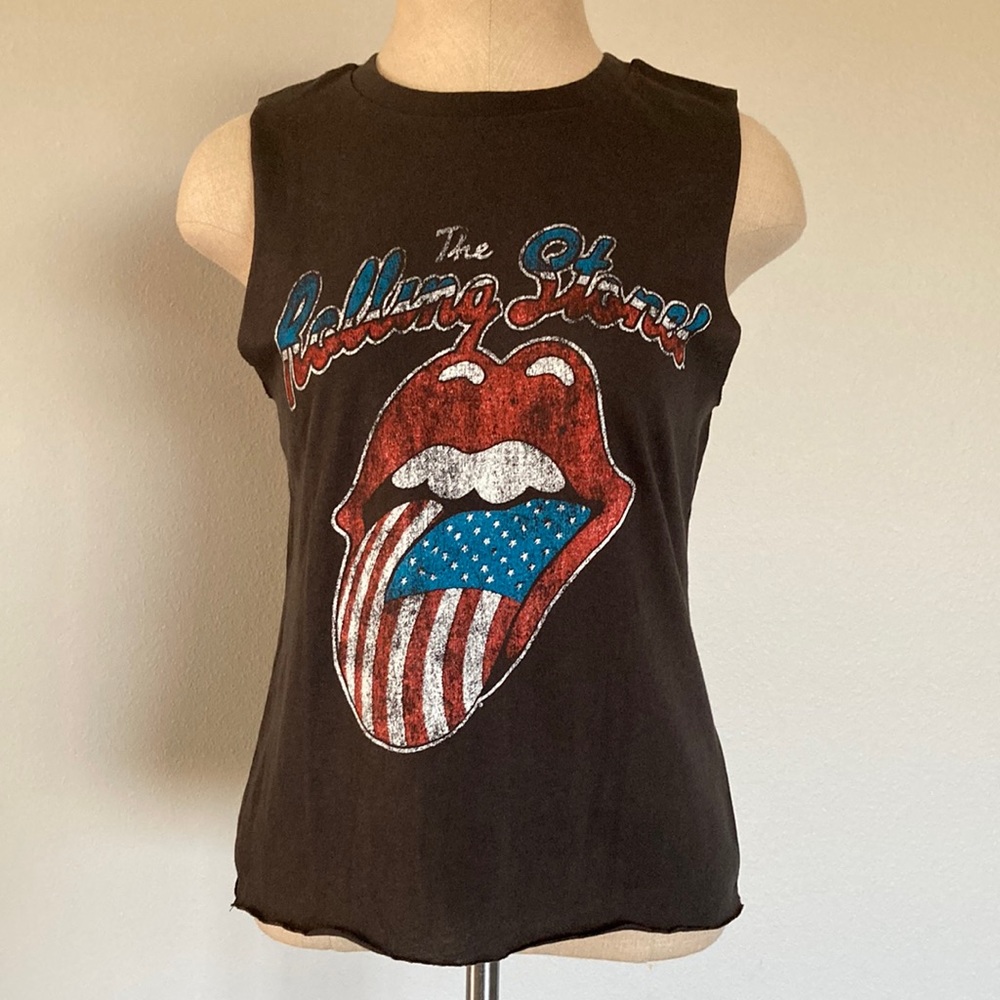 Rolling Stones, S, 100% cotton cropped unfinished edges tank